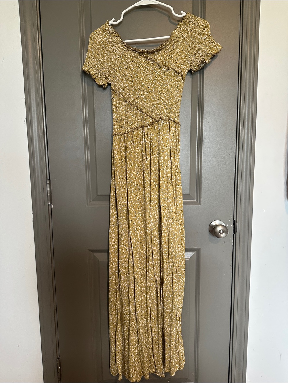 Smocked Floral Maxi Dress in Mustard